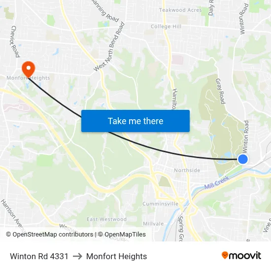 Winton Rd 4331 to Monfort Heights map