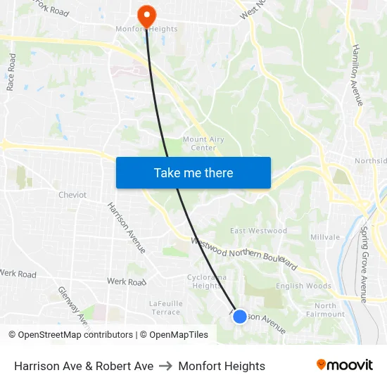 Harrison Ave & Robert Ave to Monfort Heights map