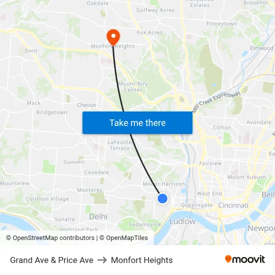 Grand Ave & Price Ave to Monfort Heights map