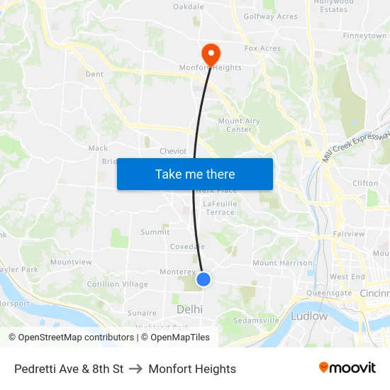 Pedretti Ave & 8th St to Monfort Heights map