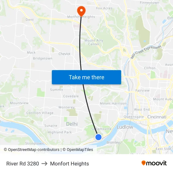 River Rd 3280 to Monfort Heights map