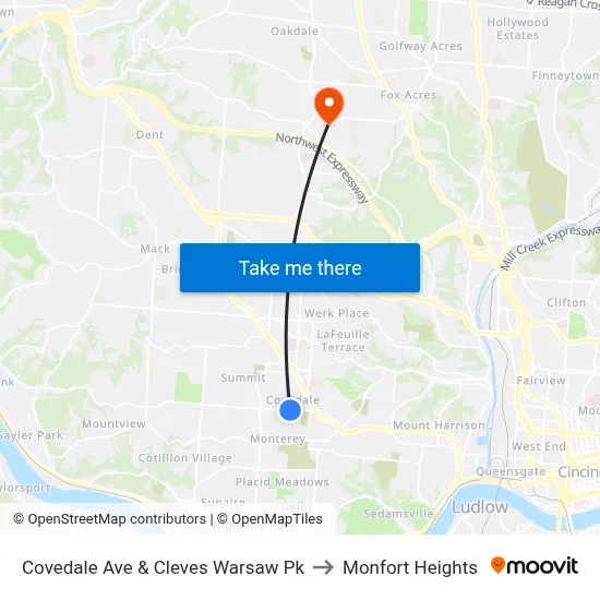 Covedale Ave & Cleves Warsaw Pk to Monfort Heights map