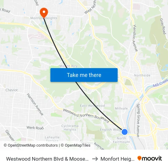 Westwood Northern Blvd & Moosewood to Monfort Heights map