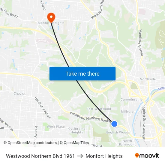 Westwood Northern Blvd 1961 to Monfort Heights map