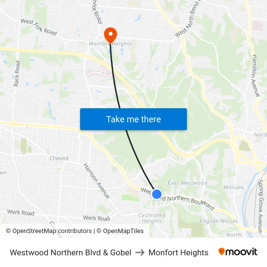 Westwood Northern Blvd & Gobel to Monfort Heights map