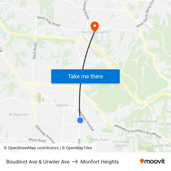 Boudinot Ave & Urwiler Ave to Monfort Heights map