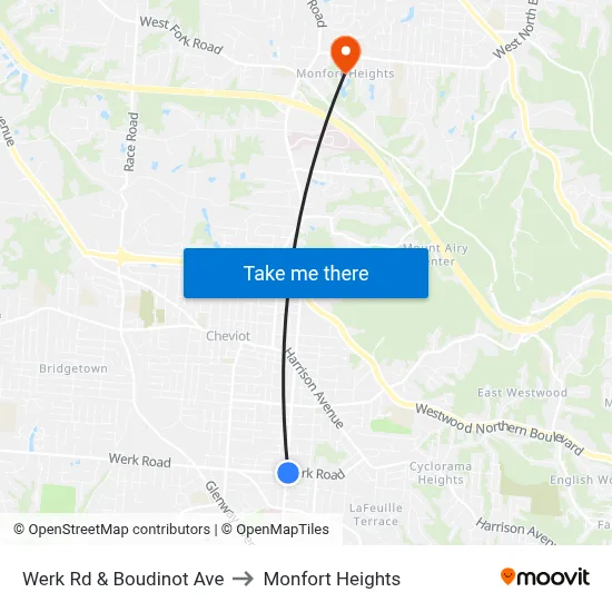 Werk Rd & Boudinot Ave to Monfort Heights map