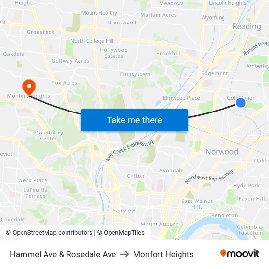 Hammel Ave & Rosedale Ave to Monfort Heights map