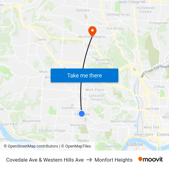 Covedale Ave & Western Hills Ave to Monfort Heights map