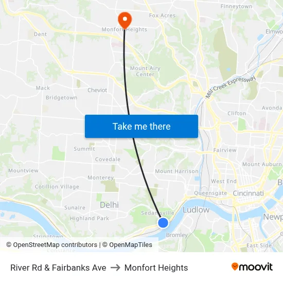 River Rd & Fairbanks Ave to Monfort Heights map