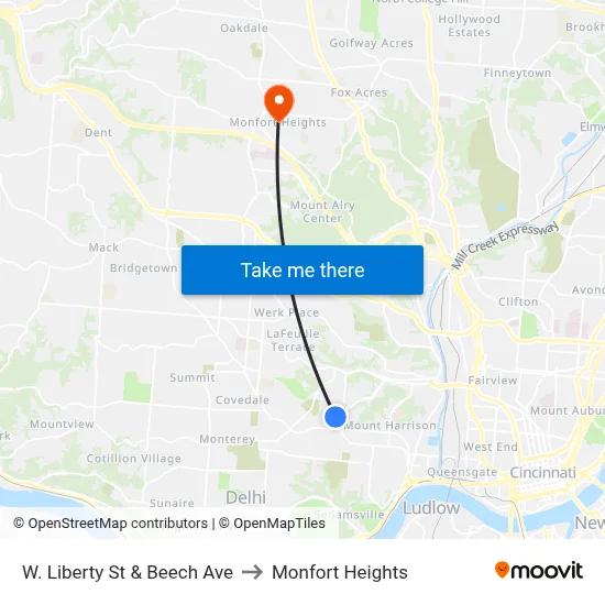 W. Liberty St & Beech Ave to Monfort Heights map