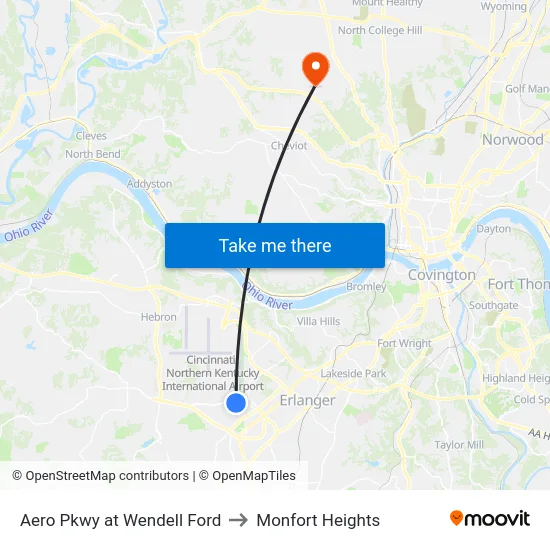 Aero Pkwy at Wendell Ford to Monfort Heights map