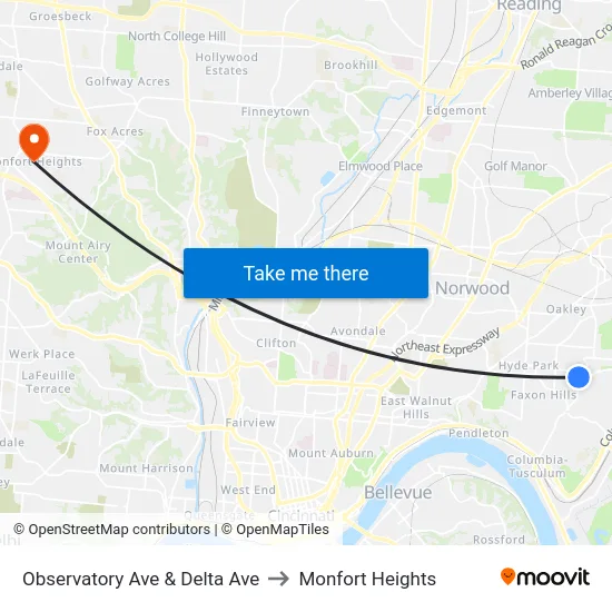 Observatory Ave & Delta Ave to Monfort Heights map
