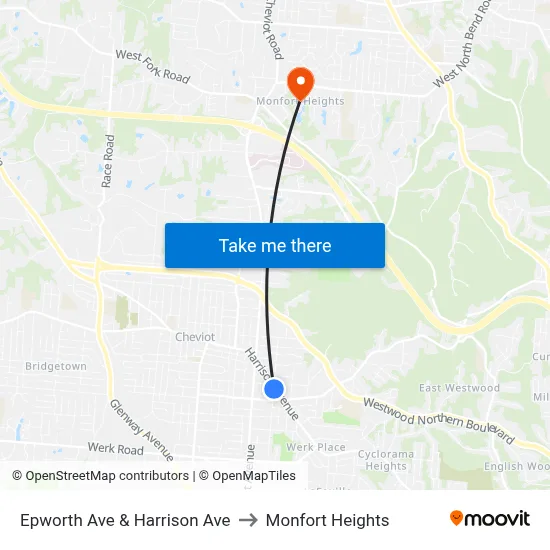 Epworth Ave & Harrison Ave to Monfort Heights map