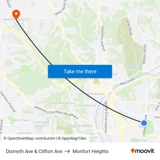 Dixmyth Ave & Clifton Ave to Monfort Heights map