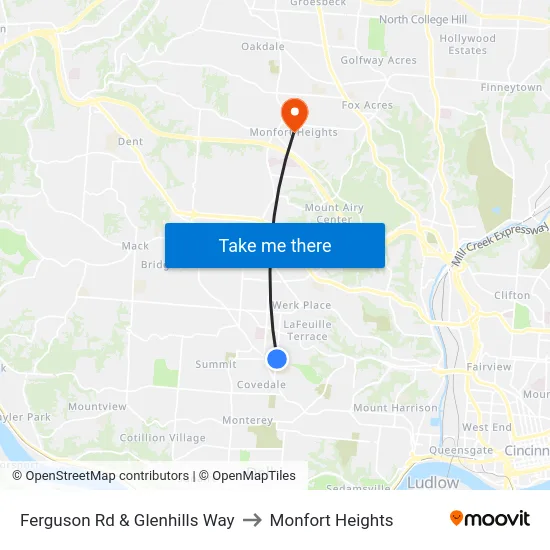 Ferguson Rd & Glenhills Way to Monfort Heights map