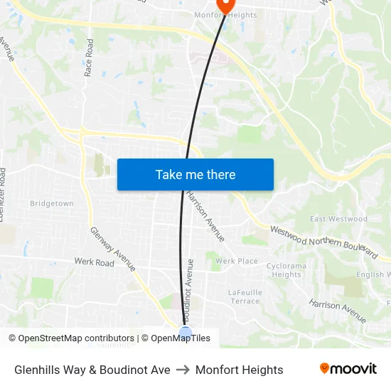 Glenhills Way & Boudinot Ave to Monfort Heights map
