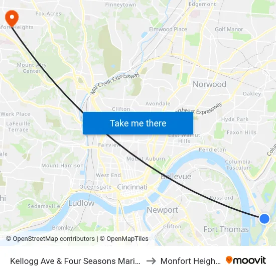 Kellogg Ave & Four Seasons Marina to Monfort Heights map
