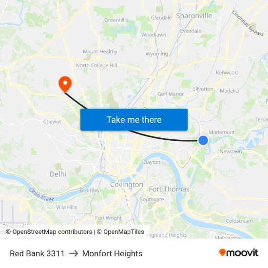 Red Bank 3311 to Monfort Heights map