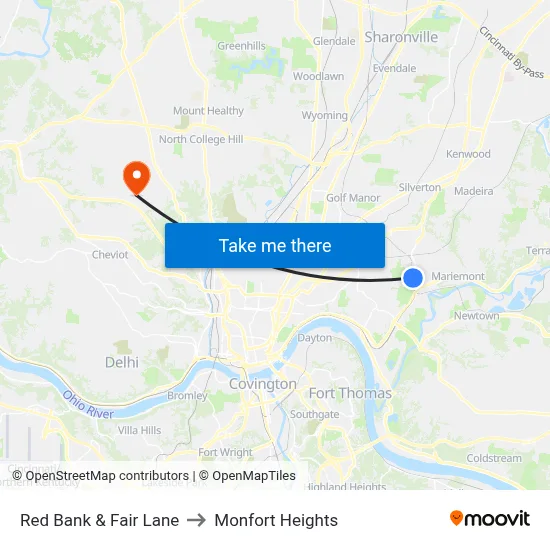 Red Bank & Fair Lane to Monfort Heights map