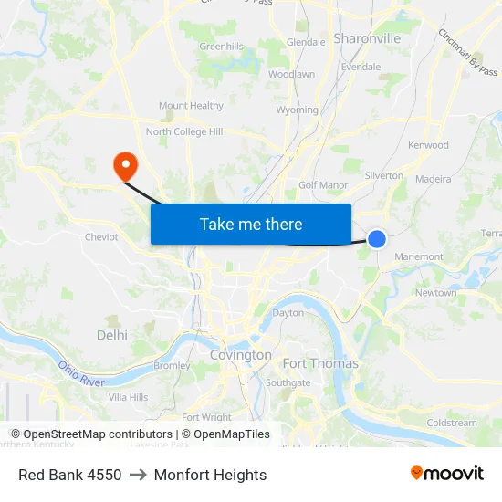 Red Bank 4550 to Monfort Heights map
