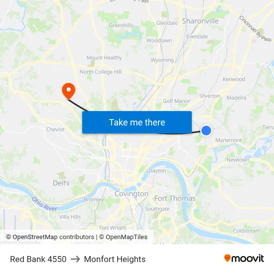 Red Bank 4550 to Monfort Heights map