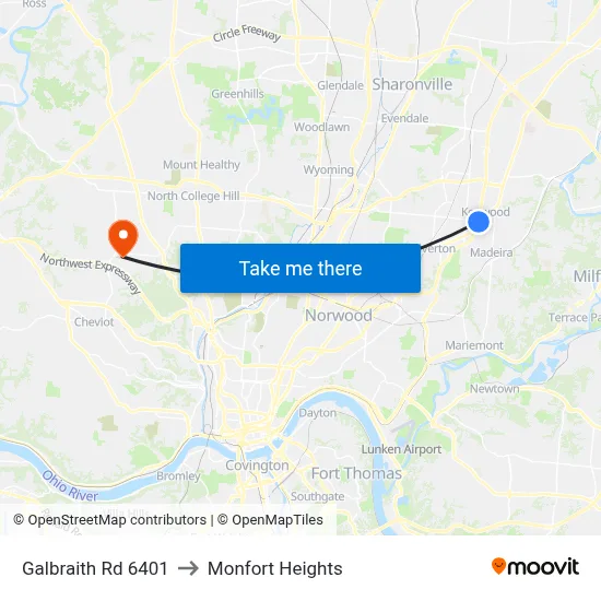 Galbraith Rd 6401 to Monfort Heights map