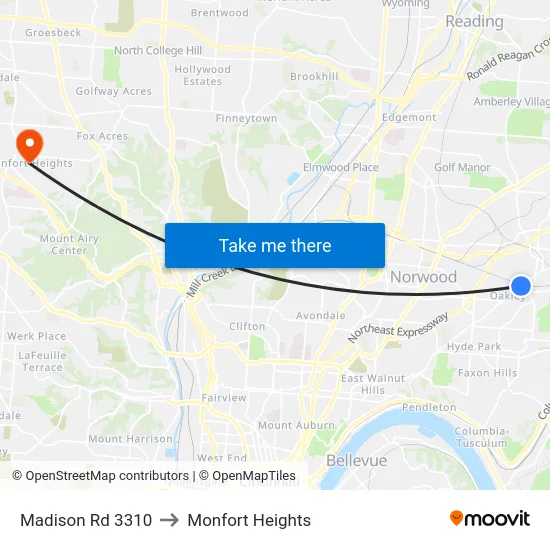 Madison Rd 3310 to Monfort Heights map