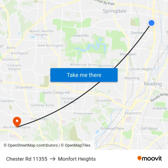Chester Rd 11355 to Monfort Heights map
