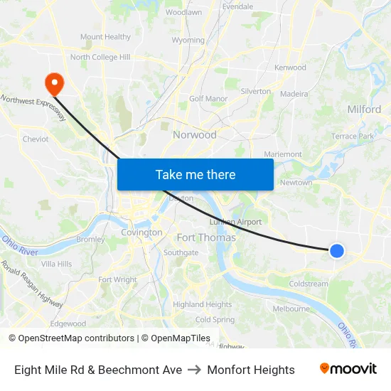 Eight Mile Rd & Beechmont Ave to Monfort Heights map
