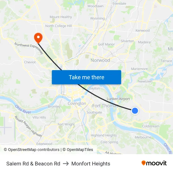Salem Rd & Beacon Rd to Monfort Heights map