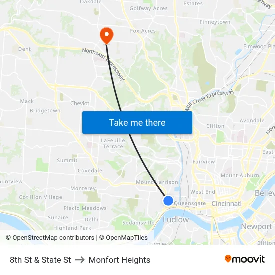 8th St & State St to Monfort Heights map