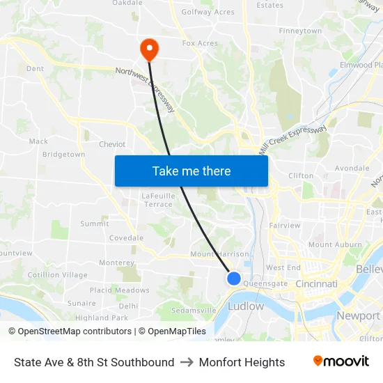 State Ave & 8th St Southbound to Monfort Heights map