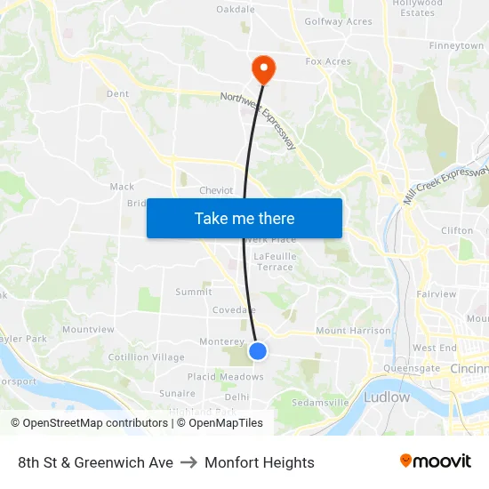 8th St & Greenwich Ave to Monfort Heights map
