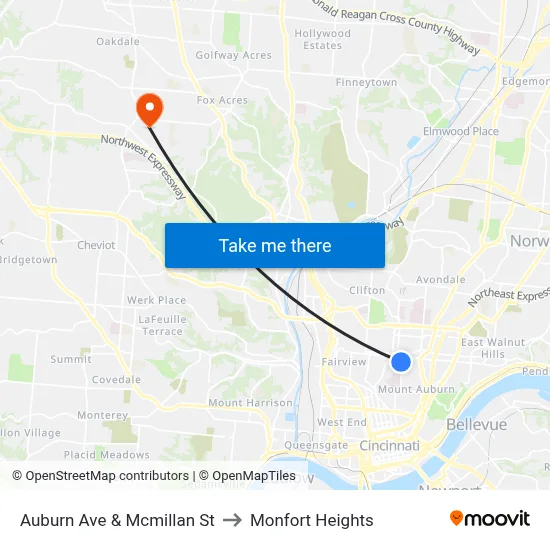 Auburn Ave & Mcmillan St to Monfort Heights map