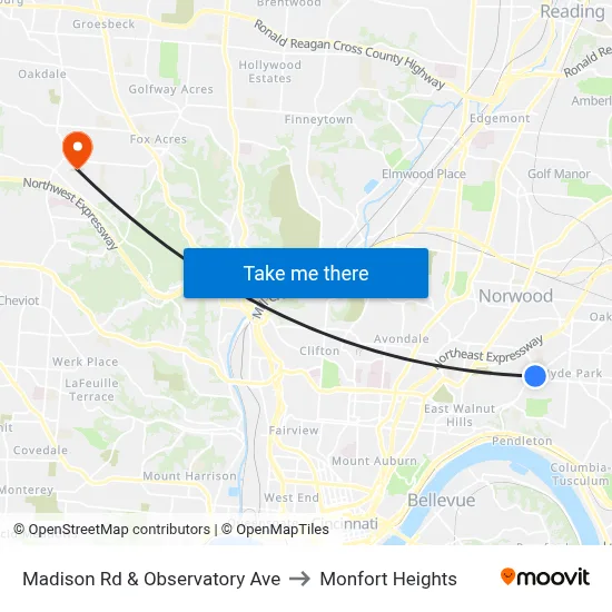 Madison Rd & Observatory Ave to Monfort Heights map