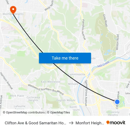 Clifton Ave & Good Samaritan Hosp to Monfort Heights map