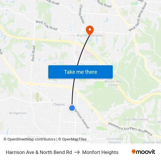 Harrison Ave & North Bend Rd to Monfort Heights map