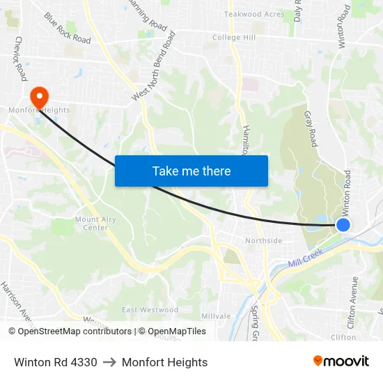 Winton Rd 4330 to Monfort Heights map