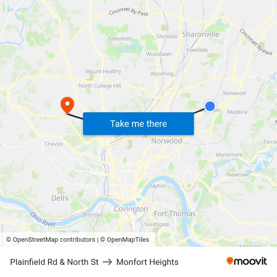 Plainfield Rd & North St to Monfort Heights map