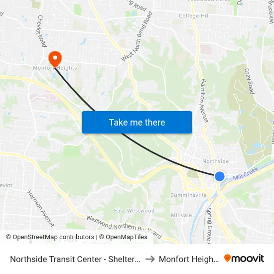 Northside Transit Center - Shelter B to Monfort Heights map