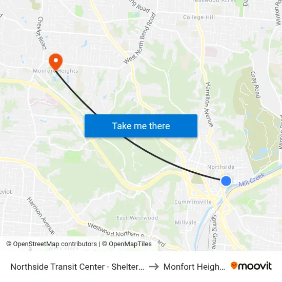 Northside Transit Center - Shelter E to Monfort Heights map