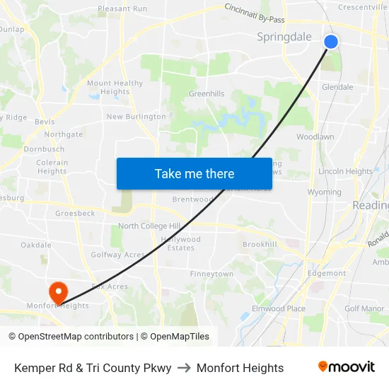 Kemper Rd & Tri County Pkwy to Monfort Heights map