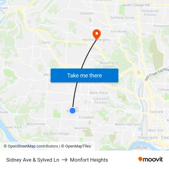 Sidney Ave & Sylved Ln to Monfort Heights map
