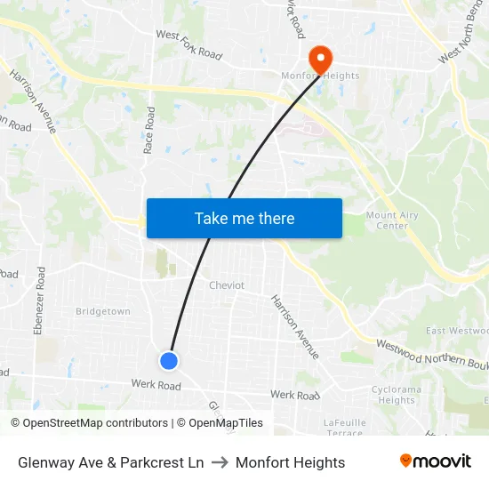 Glenway Ave & Parkcrest Ln to Monfort Heights map