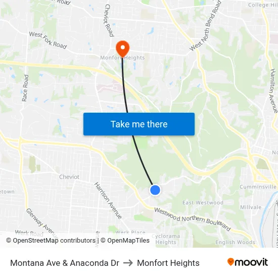 Montana Ave & Anaconda Dr to Monfort Heights map