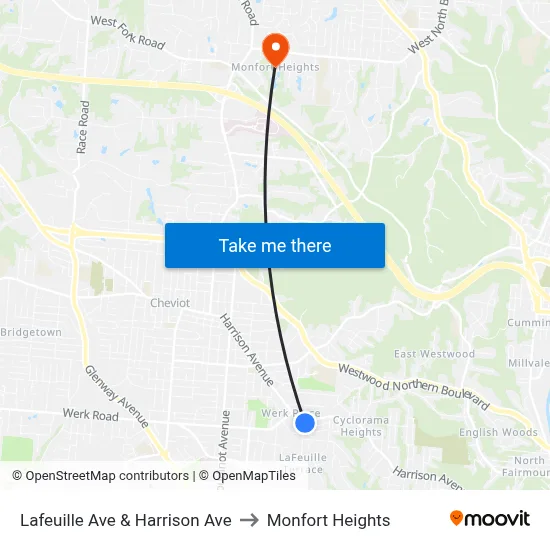 Lafeuille Ave & Harrison Ave to Monfort Heights map
