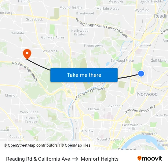 Reading Rd & California Ave to Monfort Heights map