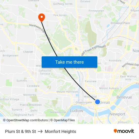 Plum St & 9th St to Monfort Heights map