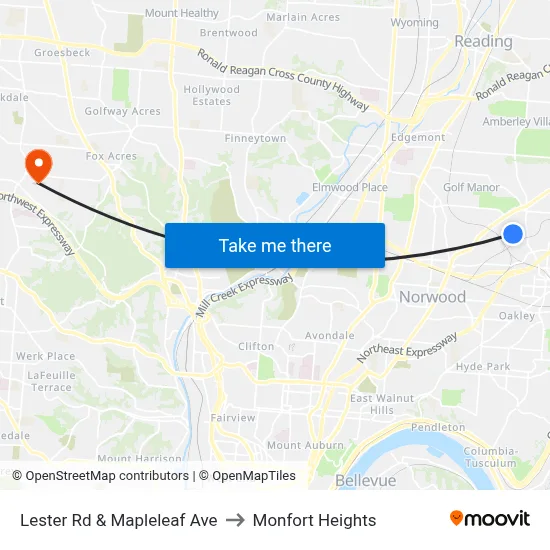 Lester Rd & Mapleleaf Ave to Monfort Heights map